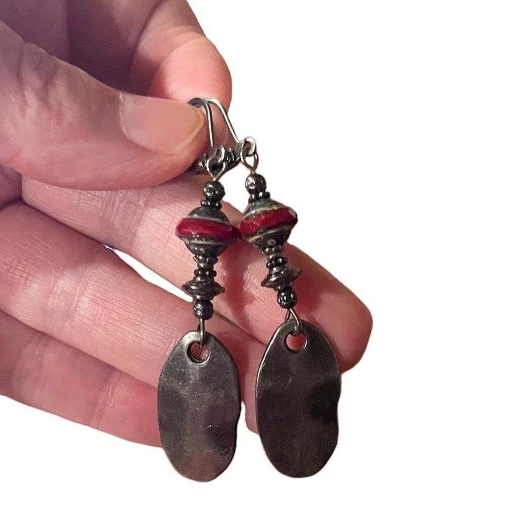 BronzeRed Boho Rustic Tribal Nature Inspired Dangle Hammered Metal Earring #167 